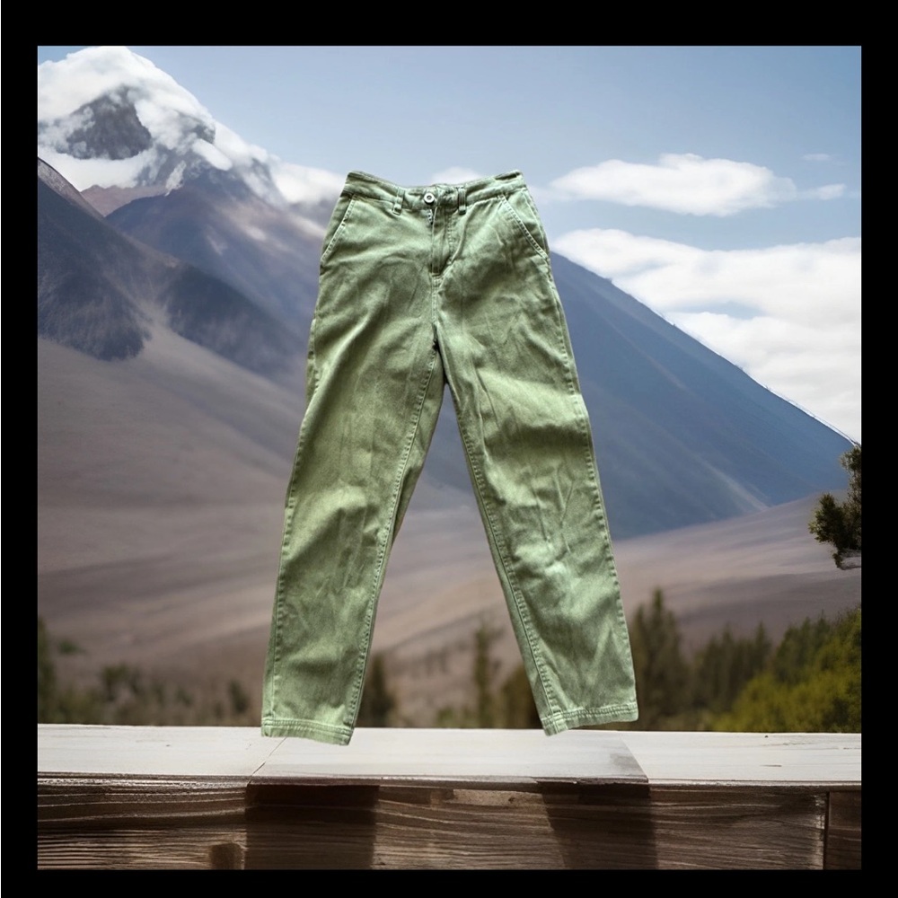ONeill Women Olive Green Twill Pants‎ Size 24 High Rise Straight Leg Casual